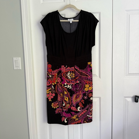 Plus size Floral Black Dress wrinkle free fabric flattering fit 0X - Picture 1 of 8
